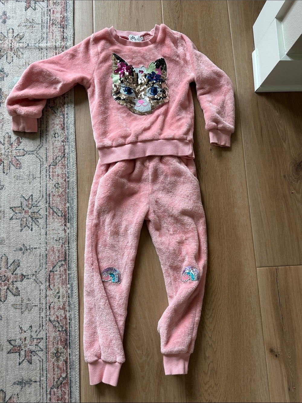 Lola + The Boys Pink Plush Sequin Cat Kids Matching Set